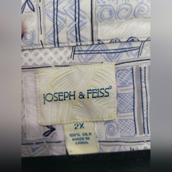 Joseph & Feiss Printed Silk Shirt Size 2X Cream - Picture 6 of 10